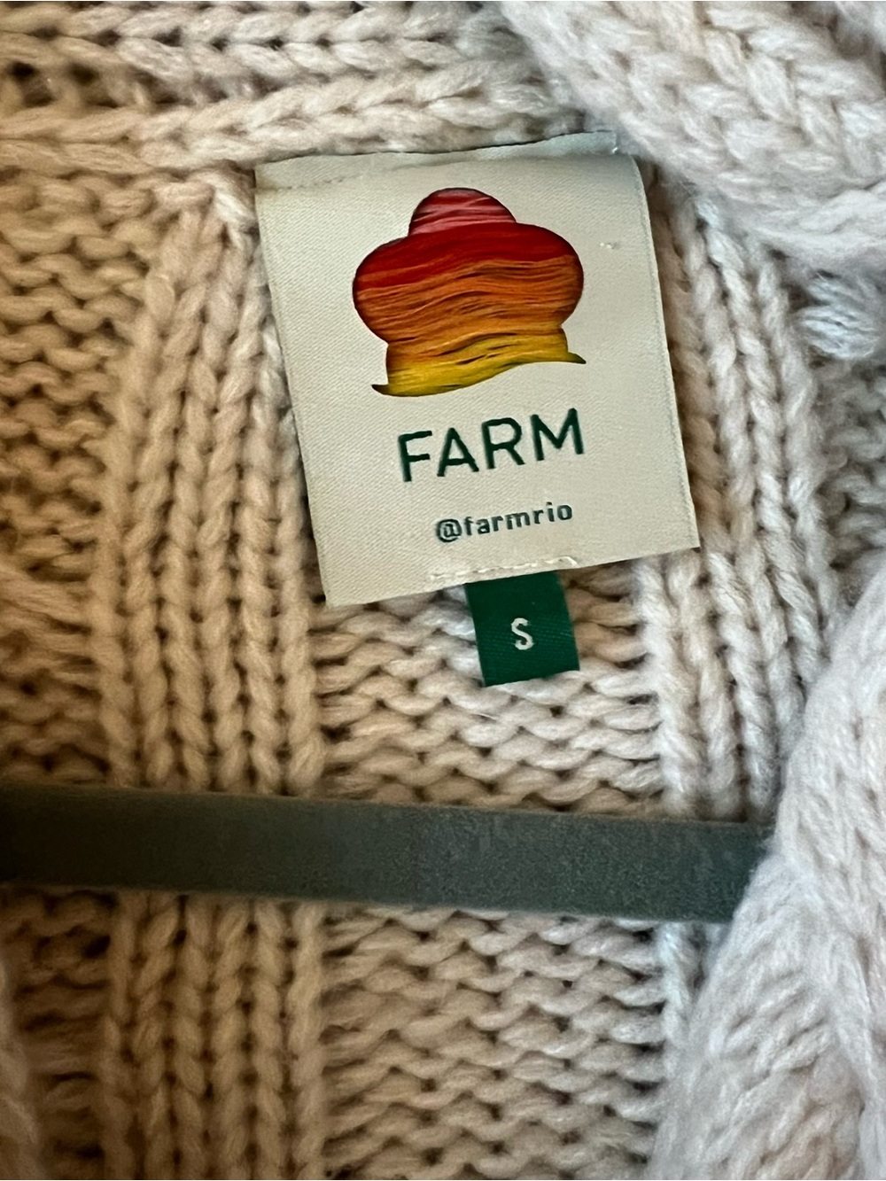 Farm Rio Khaki cream Braided Knit wrap Cardigan rope belt fall vibes sz small S - Picture 8 of 13